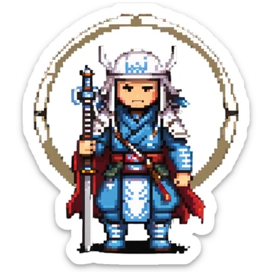 male samurai nomad with heavenly halo and traditional weapons sticker