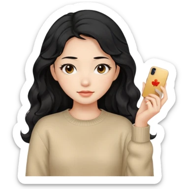 Beautiful girl,Black hair, wavy long hair,Black eyes,Chinese, beige sweater  sticker