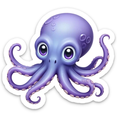 Cinematic Cute Baby Octopus Portrait Emoji, Head tilted slightly in a curious and endearing way, featuring a smooth, rounded light blue-purple body with enormous, sparkling eyes filled with warmth and innocence, delicate tentacles curling playfully, Simplified yet irresistibly adorable features, highly detailed, glowing with a soft, dreamy marine glow, high shine, affectionate and gentle, stylized with a touch of whimsical deep-sea charm, soft glowing outline, capturing the essence of a tiny, inquisitive octopus that looks ready to gently drift into your heart! sticker