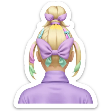 back view of a high blonde ponytail with a pastel lilac scrunchie, iOS Apple emoji style sticker