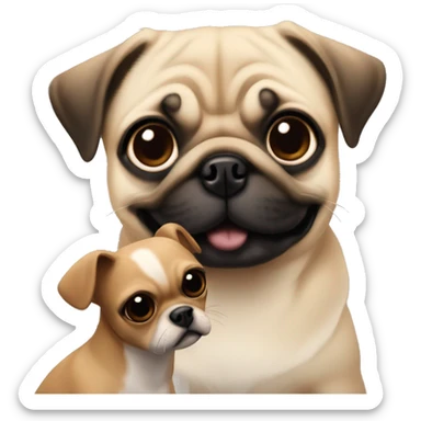 pug playing with chihuahua brown black color sticker