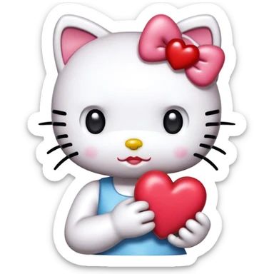 Hello kitty with a heart sticking out  sticker