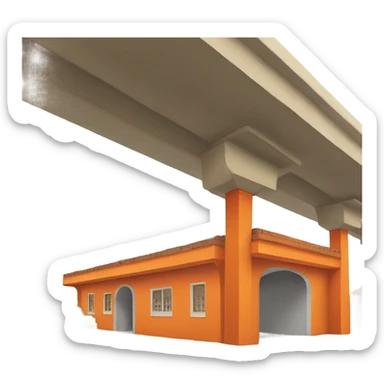 Orange ashram under a highway overpass  sticker