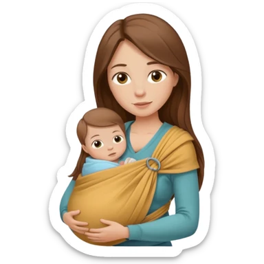 Pregnancy babywearing mom with long brown hair and fair skin with a small baby and wrap  sticker