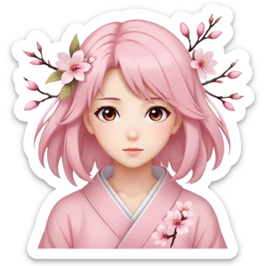 A Gorgeous Beautiful Anime Lady Sakura Cherry Blossom and Pretty Hair, pastelcore aesthetic  sticker