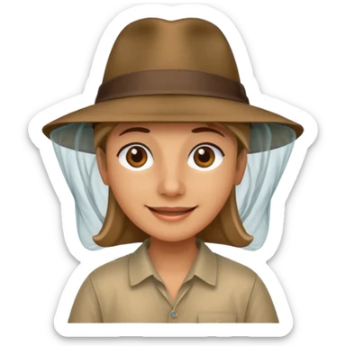 person wearing a mosquito net and a indiana jones hat combination  sticker