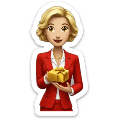 Posh-woman-with-red-suit-offering-goldbar sticker