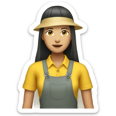 yellow asian female rice farmer with long hair sticker