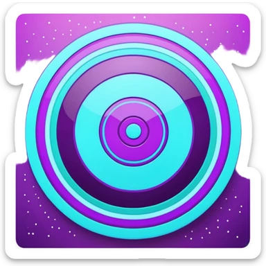 Symbolic bullseye target emoji, flat design, concentric circles, neon purple & cyan glow, holographic, digital tech, abstract sparkles, dark background, no realistic texture sticker