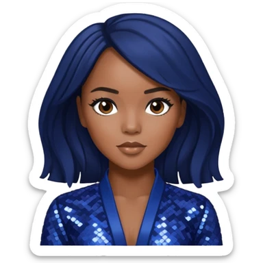 LeToya Luckett with long dark brown hair hair, indigo sequin outfit sticker