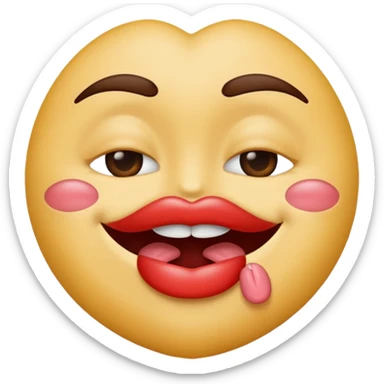 A smooch kiss with a bite on a another emoji's lip sticker