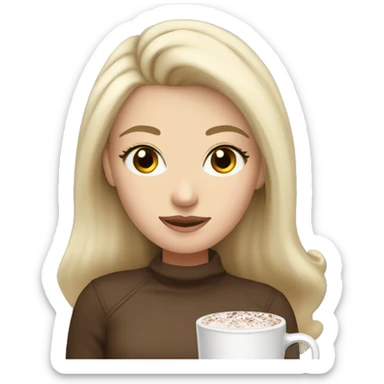 white girl with Ash-blond hair and gray eyes and a hot chocolate sticker