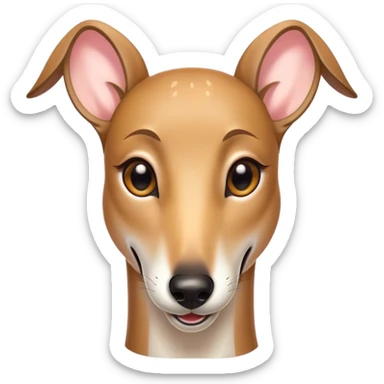 Cinematic Comical Fawn Greyhound Portrait Emoji, Head tilted dramatically with an exaggeratedly amused expression, featuring a striking fawn Fur with subtle elegance, wide, expressive eyes filled with playful disbelief, Simplified yet hilariously expressive features, highly detailed, glowing with a slightly sassy glow, high shine, dramatic yet playful, stylized with an air of cheeky charm, bright and endearing, soft glowing outline, capturing the essence of a spirited and over-the-top racer, so meme-worthy it feels like it could side-eye its way into internet fame instantly! sticker