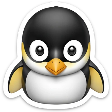 cinematic-cute-emperor-penguin-portrait-emoji,-head-tilted-playfully-and-inquisitively,-with-glossy,-pristine-plumage,-sparkling-eyes-filled-with-curiosity,-simplified-yet-irresistibly-adorable-features, black, large black eyes face sticker