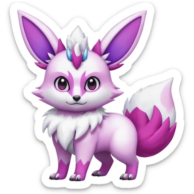 Hyper-realistic pastel wildlife Beautiful Real life wild feral Frosty Albino Shiny White with Violet and pink markings Eevee-Liepard-Zangoose-Pokémon-Digimon-Fakémon-fusion-hybrid-creature sticker