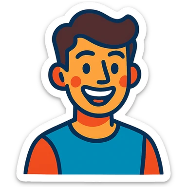 portrait of a happy young man, smiling, cheerful expression in vibrant toon style sticker