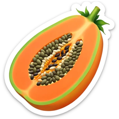papaya with seeds visible, vibrant orange and green sticker