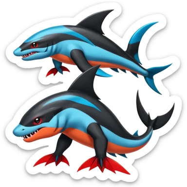 4-legged, digitigrade, clawed, furry finned sharp, cool, badass, edgy Sharpedo-Salamence-Salandit-Orca-Houndoom-fusion-hybrid-creature, full body sticker