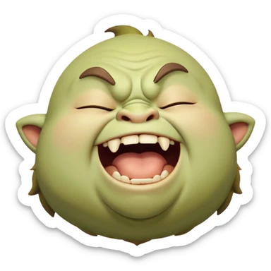Cinematic Cute Yawning Ogre Portrait Emoji, with a surprisingly cuddly, rotund figure in soft earthy greens and browns, head tilted back in a big, gentle yawn exposing a set of comically oversized teeth, simplified yet irresistibly adorable, highly detailed with a soft glowing outline that captures the sleepy charm of a friendly ogre after a long day of gentle mischief! sticker