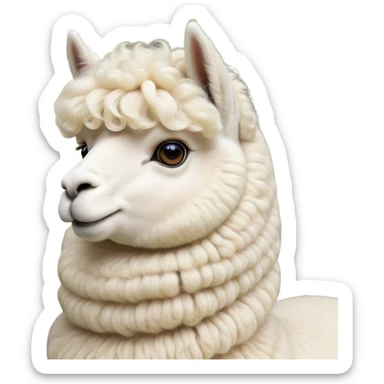 Cinematic Noble Cream Alpaca Portrait Emoji, Poised and regal, with a graceful, sturdy build and a luxuriously soft, well-groomed cream fleece, deep-set soulful gentle eyes, Simplified yet sharp and sophisticated features, highly detailed, glowing with a soft, dignified glow, high shine, intelligent and serene, stylized with an air of pastoral elegance, focused and attentive, soft glowing outline, capturing the essence of a watchful and confident companion, so majestic it feels as though it could stride out of the screen with effortless authority! sticker