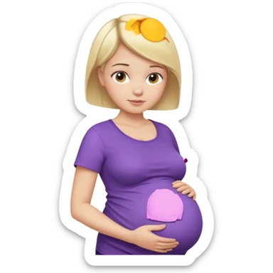 pregnant female with  very short hair, purple shirt, abdomen-head-neck, blonds sticker