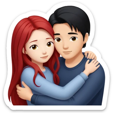 asian guy with long black hair hugging natural red haired girl sticker