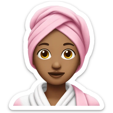 A girl with a spa towel in her hair and a pink mask on her face sticker