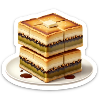 Martabak Cinematic Realistic Martabak Dish Emoji, depicted as a single, square slice of sweet, thick martabak with a rich, indulgent filling, rendered with detailed textures and vibrant, appetizing lighting. sticker