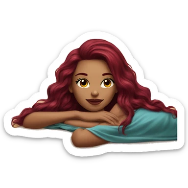 Beautiful tattooed burgundy long haired woman laying on the beach sticker