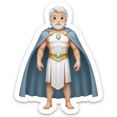 fullbody silverhair shirtless god ZEUS, white cloth over shoulder and cape, standing still sticker