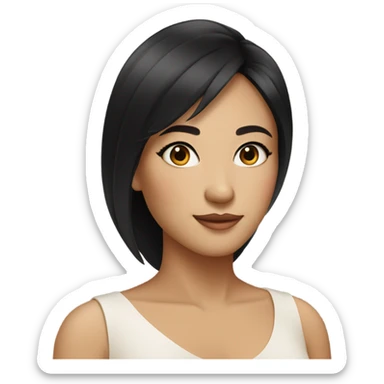 a woman with natural black hair and french layer cut. light skintone. make up korean look sticker