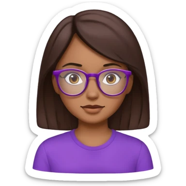 Chica de pelo moreno con gafas, lleva camisa violeta sticker