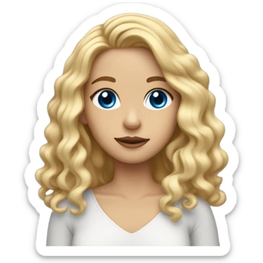 blonde girl with shoulder length wavy hair and blue eyes hand on face sticker
