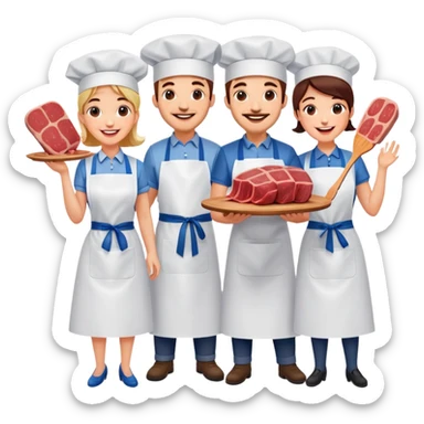 artists welcoming guests at a French  spam meat exhibition  sticker