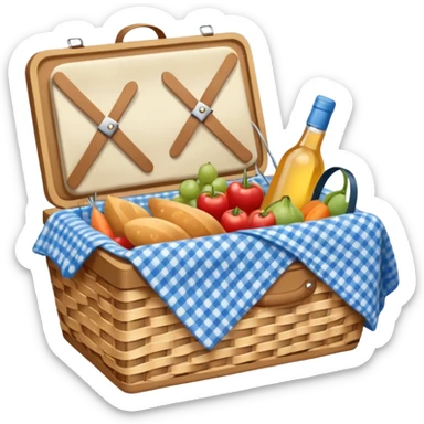 picnic basket with blue gingham blanket sticker