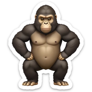 cinematic-gorilla-realistic-full-body-on-all-fours-emoji,-exuding-strength,-thick-dark-fur-in-the-light,-head-tilted-dramatically,-deep-friendly-eyes-filled-with-intense-intelligence,-simplified-yet-realistic-focused-features,-highly-detailed, zoomed out friendly  sticker