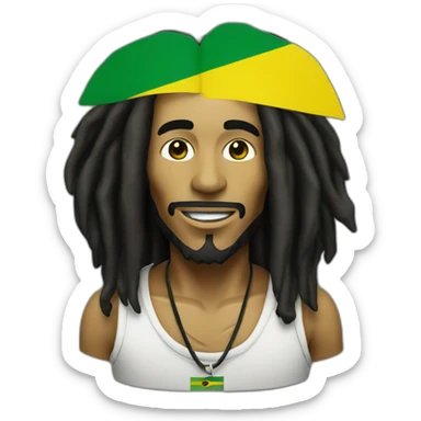 bob marley with jamaica flag behind sticker