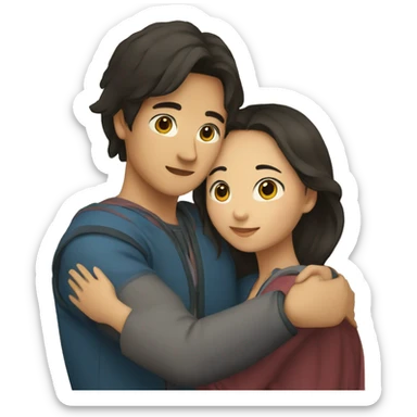 young metis Man and young asian woman hug love sticker