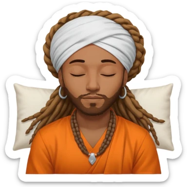 Brownskin man with long dreadlocks add a white turban on his head orange shirt sleeping sticker