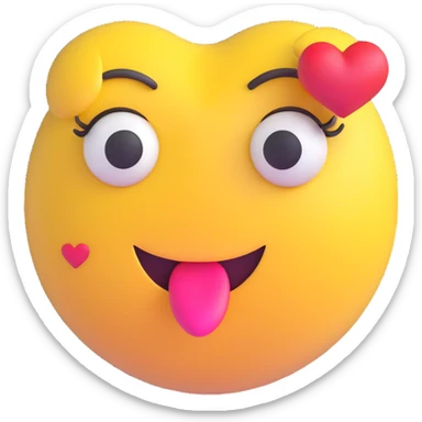 3D smiley emoji, large eyelashes, girly, heart-shaped earrings, blowing a kiss sticker