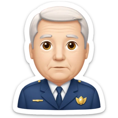 Older Male: gray hair at sides, slight wrinkles, wearing uniform, lightly obesity sticker