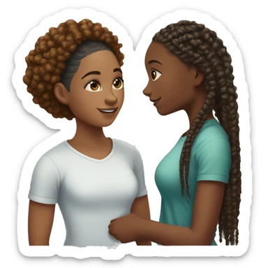 Realistic black girl with box braids and light skin boy with short curly hair and a short beard hugging sticker