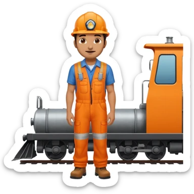 Indian male railway engineer orange overalls, boots  sticker