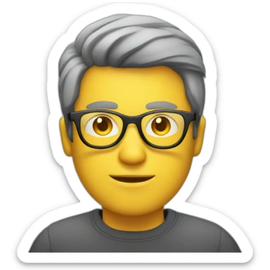 White man with yellow tinted glasses and black hair in a gray jumper and sitting on a chair sticker