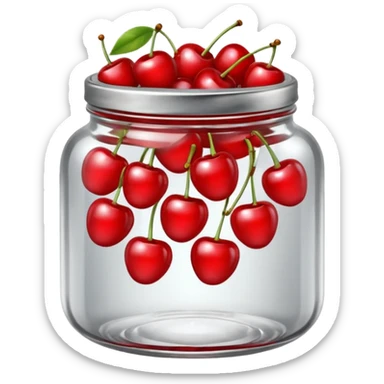 Realistic glass jar with silver metallic lid filled with maraschino cherries inside of it. sticker