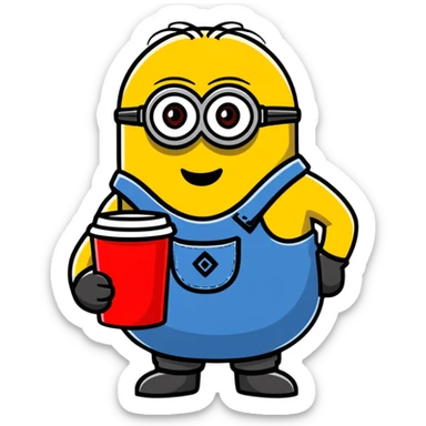minion holding a red cup in its right hand sticker