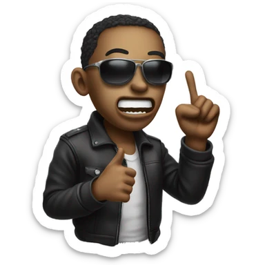 person with sunglasses sticking out their tongue like a heavy metal guy and holding up the ILY hand sign sticker