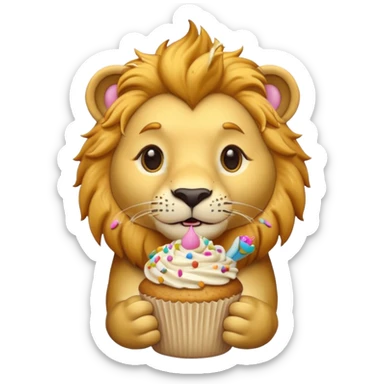 a lion holding a cupcake sticker