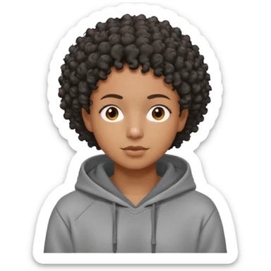 Make a Colombian with black super short curly hair wearing a grey hoodie sticker