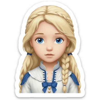 Cosette From Les Miserables with light skin, blue eyes, Blonde long Hair, white outfit sticker
